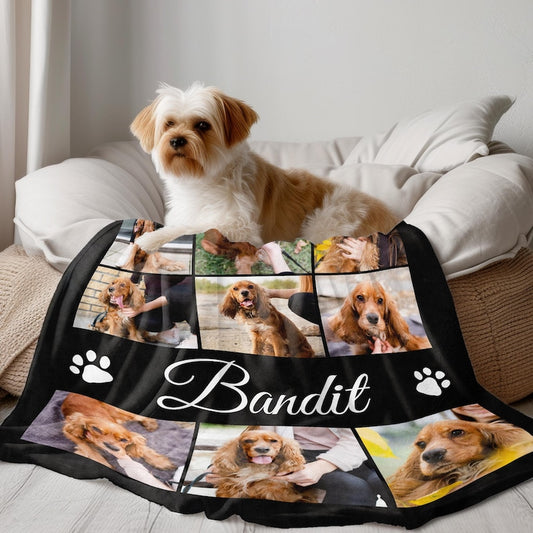 Pet Photo Blanket, Custom Pet Blanket, Pet Photo Name Blanket, Gift for Dog Lovers, Memorial Blanket Christmas Gift, Personalized Blanket