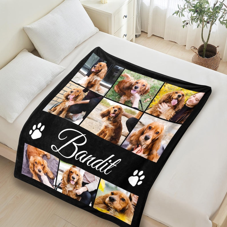 Pet Photo Blanket, Custom Pet Blanket, Pet Photo Name Blanket, Gift for Dog Lovers, Memorial Blanket Christmas Gift, Personalized Blanket