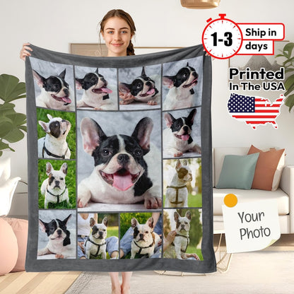 Pet Photo Blanket, Custom Pet Blanket, Pet Photo Name Blanket, Gift for Dog Lovers, Memorial Blanket Christmas Gift, Personalized Blanket