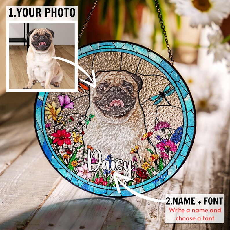 Christmas 2024 Dog Memorial Suncatcher Gift, Personalised Photo Suncatchers,Dog Lovers Memorial Gift, Pet Memorial, Window Decorations CDS01