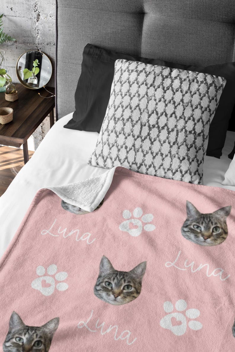 Custom Pet Photo Blanket With Name, Personalized Dog Cat Blanket, Pet Memorial Gift, Dog Dad Gift, Custom Picture Blanket For Pet Lovers