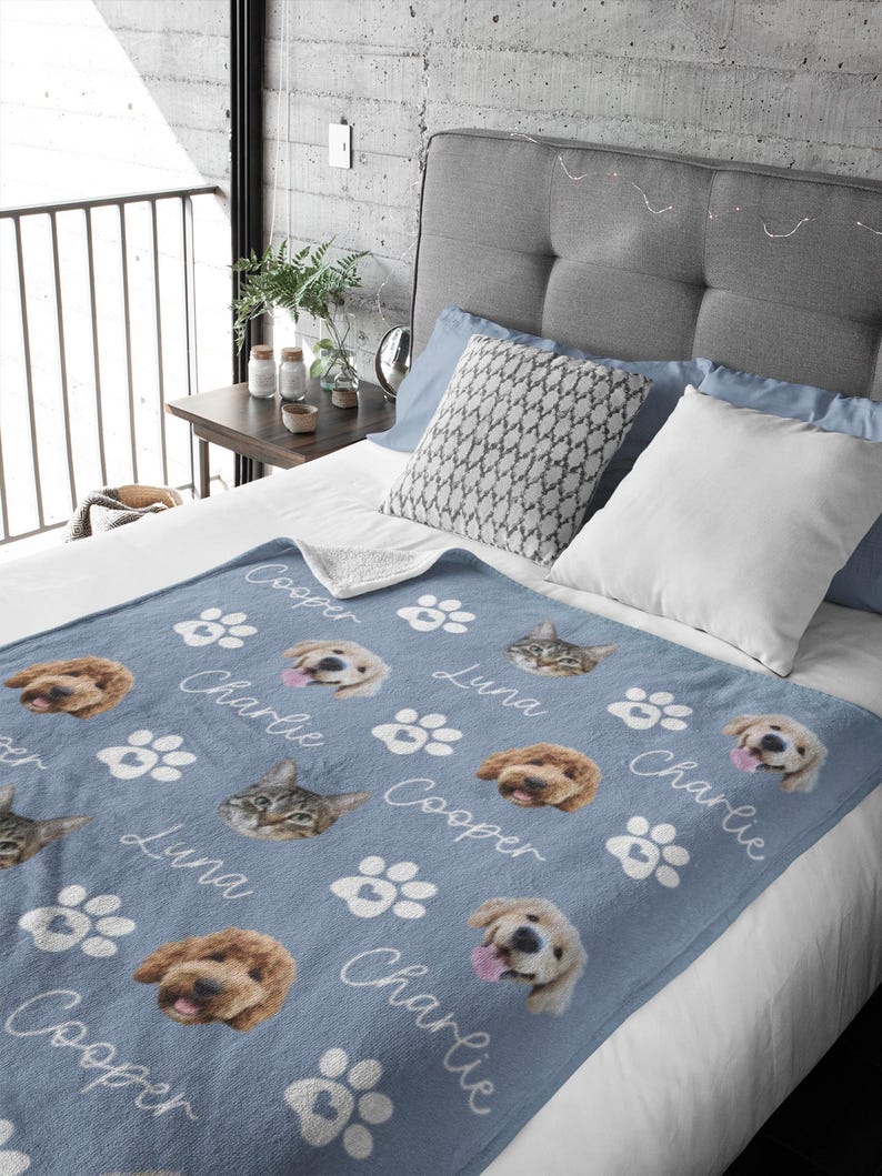 Custom Pet Photo Blanket With Name, Personalized Dog Cat Blanket, Pet Memorial Gift, Dog Dad Gift, Custom Picture Blanket For Pet Lovers