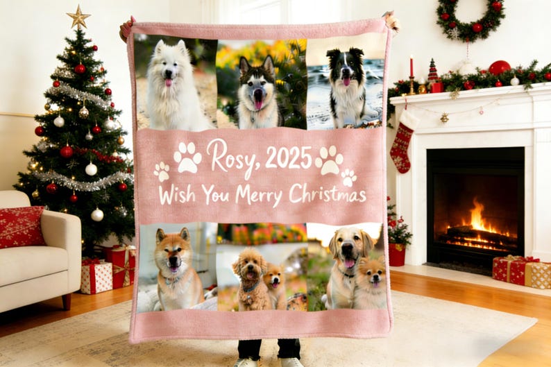 Custom Pet Photo Plush Blanket, Christmas Gift