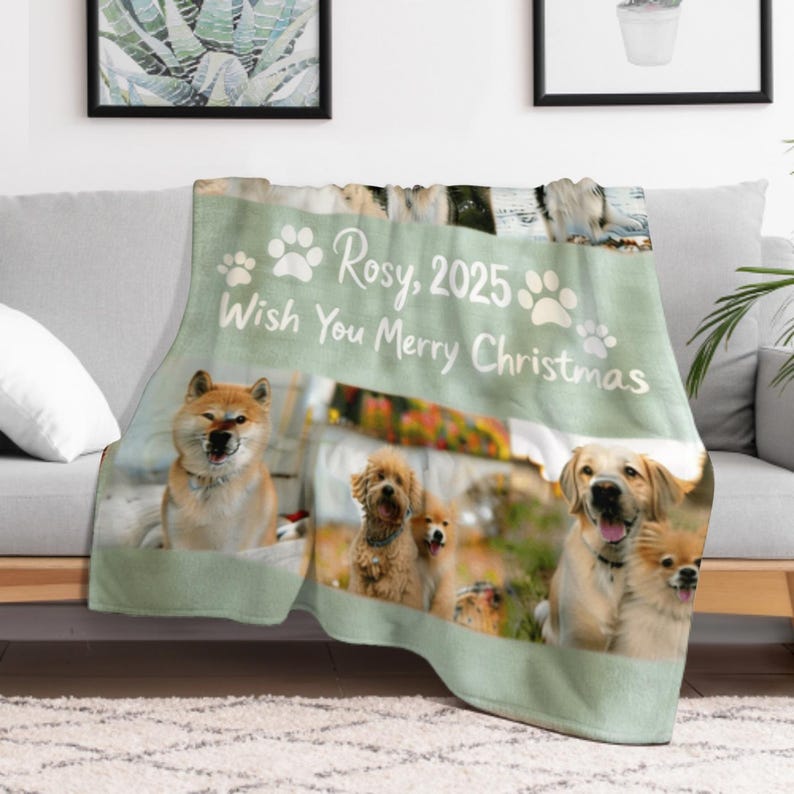 Custom Pet Photo Plush Blanket, Christmas Gift