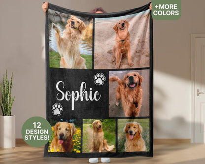 Dog Cat Picture Bedding Blanket With Text, Customized Name Photo Blanket Collage, Memorial Pet Face Loss Keepsake Gift - (BLANKET-1 DOG)