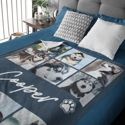 Dog Cat Picture Bedding Blanket With Text, Customized Name Photo Blanket Collage, Memorial Pet Face Loss Keepsake Gift - (BLANKET-1 DOG)