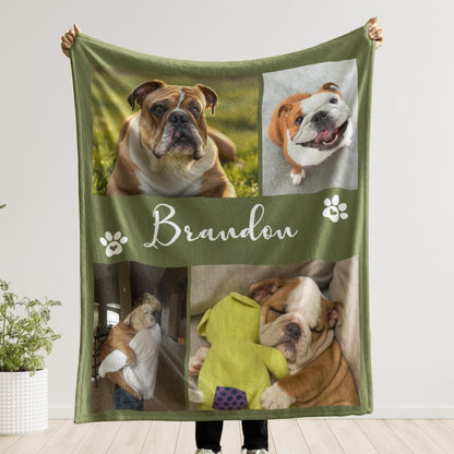 Custom Pet Photo Blanket, Personalized Dog Picture Throw, Pet Memorial Gift With Name, Dog Lover Keepsake Gift, Cat Photo Collage Blanket