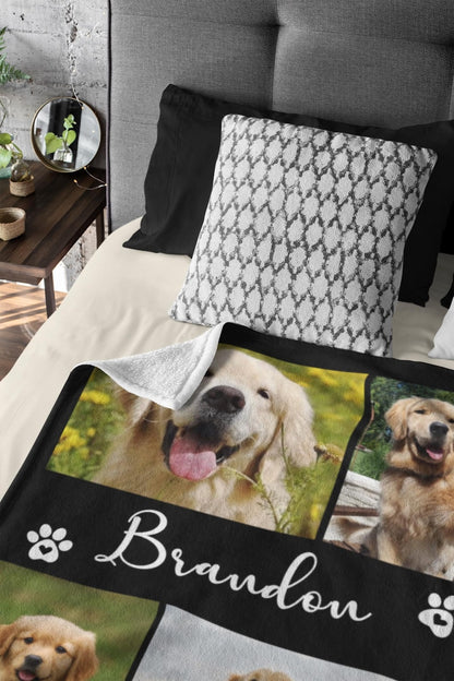 Custom Pet Photo Blanket, Personalized Dog Picture Throw, Pet Memorial Gift With Name, Dog Lover Keepsake Gift, Cat Photo Collage Blanket