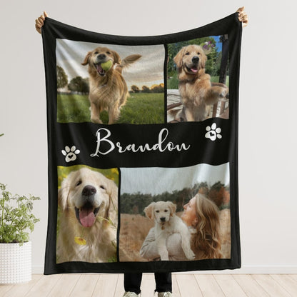 Custom Pet Photo Blanket, Personalized Dog Picture Throw, Pet Memorial Gift With Name, Dog Lover Keepsake Gift, Cat Photo Collage Blanket