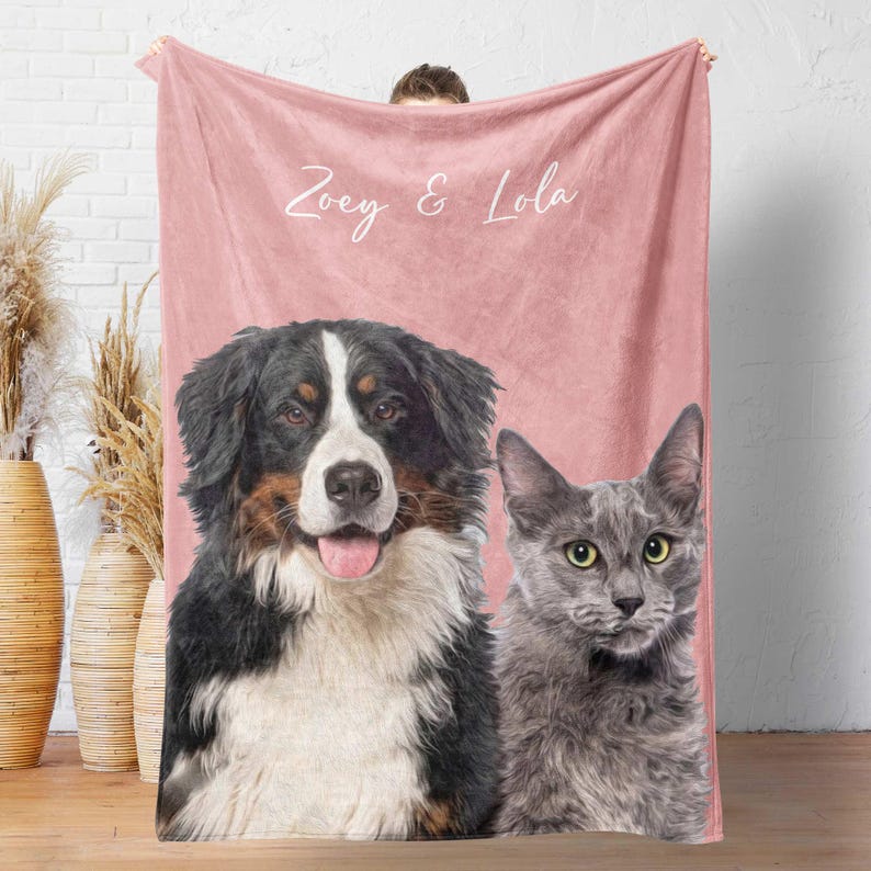 Personalized Pet Photo Blanket: Custom Fleece Dog/Cat Mom Gift