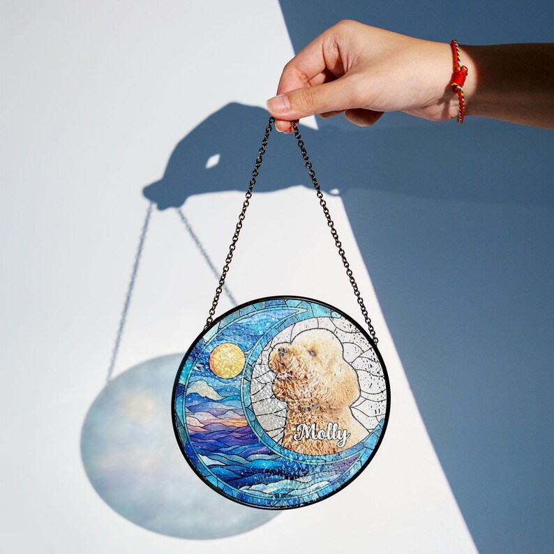 Custom Dog Art Suncatcher Stained Glass From Photo, Pet Memorial Gift, Cat Art Suncatcher,Gift for Dog Lovers,House Decor,Dog Portrait CDS02