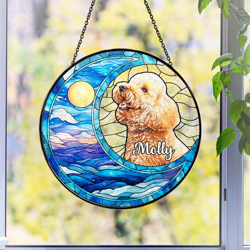 Custom Dog Art Suncatcher Stained Glass From Photo, Pet Memorial Gift, Cat Art Suncatcher,Gift for Dog Lovers,House Decor,Dog Portrait CDS02