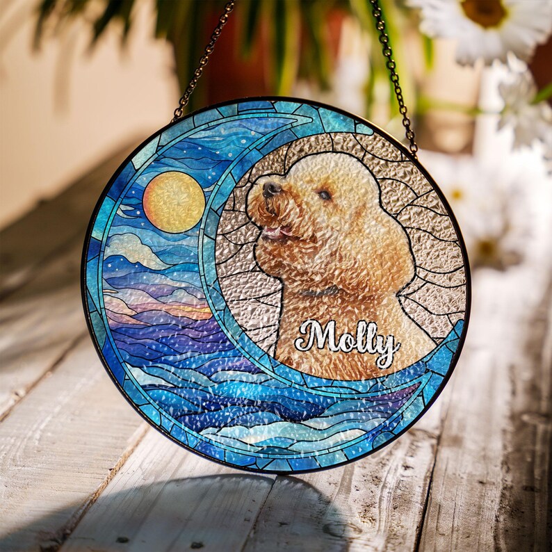Custom Dog Art Suncatcher Stained Glass From Photo, Pet Memorial Gift, Cat Art Suncatcher,Gift for Dog Lovers,House Decor,Dog Portrait CDS02