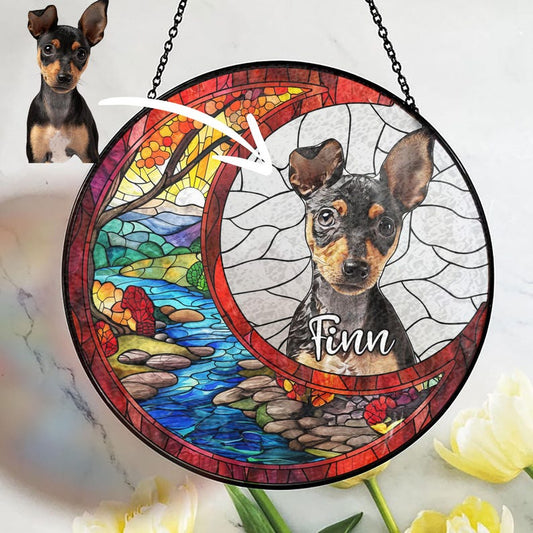 Custom Dog Art Suncatcher Stained Glass From Photo, Pet Memorial Gift, Cat Art Suncatcher,Gift for Dog Lovers,House Decor,Dog Portrait CDS02