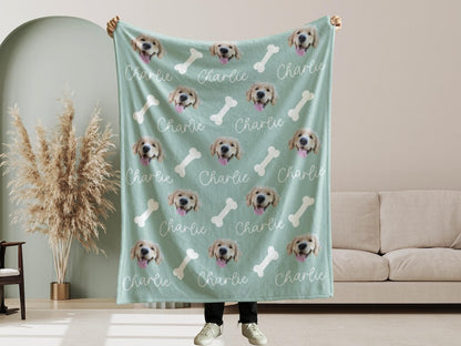 Custom Pet Photo Blanket With Name, Personalized Dog Cat Blanket, Pet Memorial Gift, Dog Dad Gift, Custom Picture Blanket For Pet Lovers