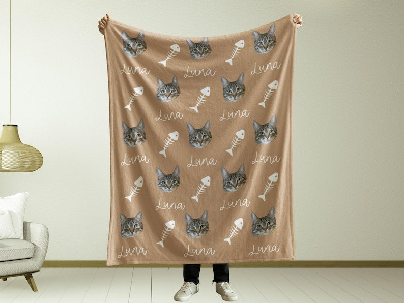 Custom Pet Photo Blanket With Name, Personalized Dog Cat Blanket, Pet Memorial Gift, Dog Dad Gift, Custom Picture Blanket For Pet Lovers