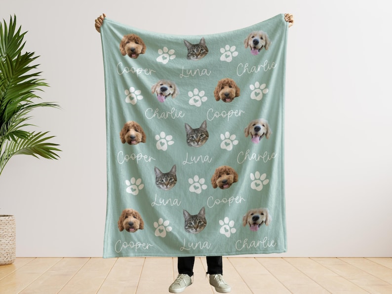 Custom Pet Photo Blanket With Name, Personalized Dog Cat Blanket, Pet Memorial Gift, Dog Dad Gift, Custom Picture Blanket For Pet Lovers