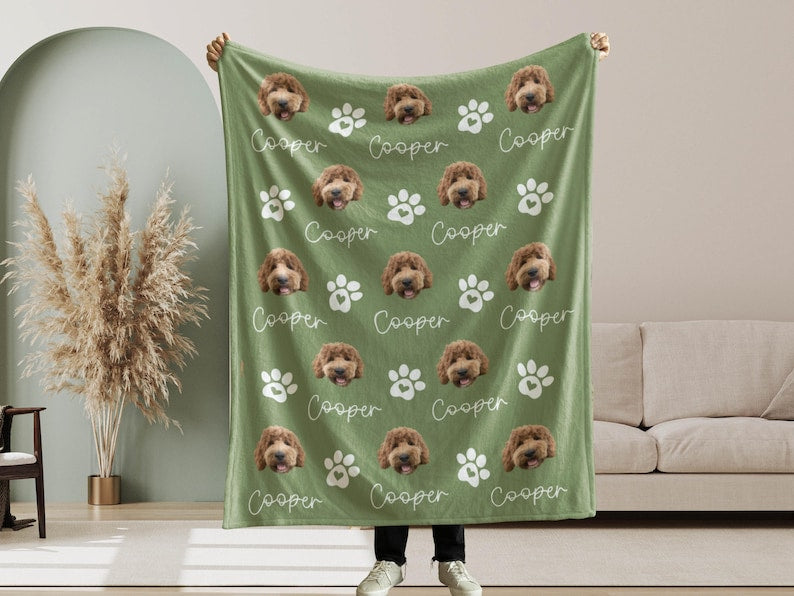 Custom Pet Photo Blanket With Name, Personalized Dog Cat Blanket, Pet Memorial Gift, Dog Dad Gift, Custom Picture Blanket For Pet Lovers