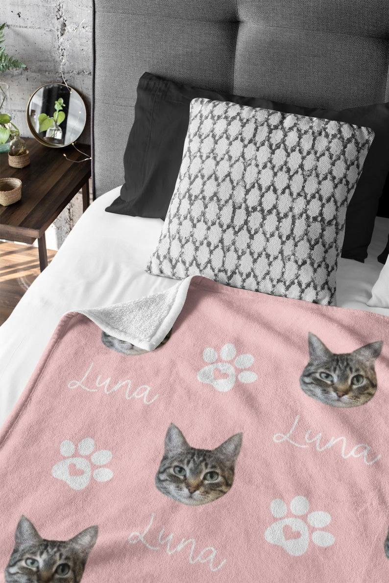 Custom Pet Photo Blanket With Name, Personalized Dog Cat Blanket, Pet Memorial Gift, Dog Dad Gift, Custom Picture Blanket For Pet Lovers
