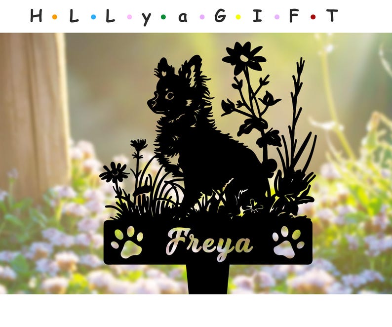 Personalized Chihuahua Memorial Garden Stake, Floral Metal Dog Sign