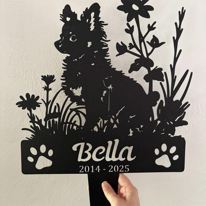 Personalized Chihuahua Memorial Garden Stake, Floral Metal Dog Sign