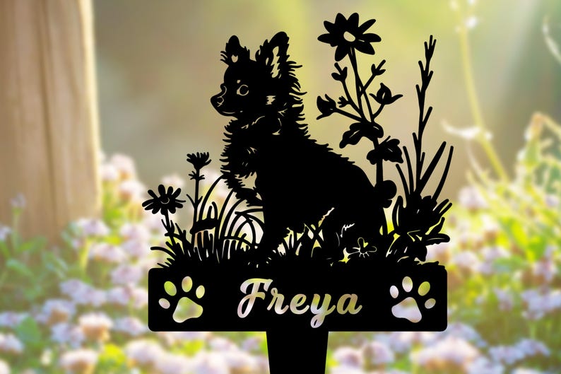 Personalized Chihuahua Memorial Garden Stake, Floral Metal Dog Sign