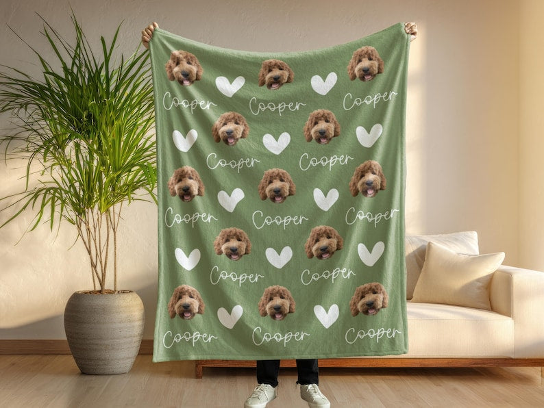 Custom Pet Photo Blanket With Name, Personalized Dog Cat Blanket, Pet Memorial Gift, Dog Dad Gift, Custom Picture Blanket For Pet Lovers