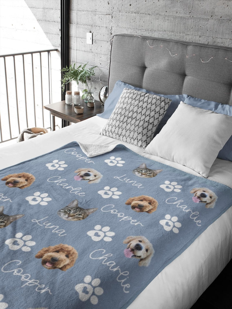 Custom Pet Photo Blanket With Name, Personalized Dog Cat Blanket, Pet Memorial Gift, Dog Dad Gift, Custom Picture Blanket For Pet Lovers