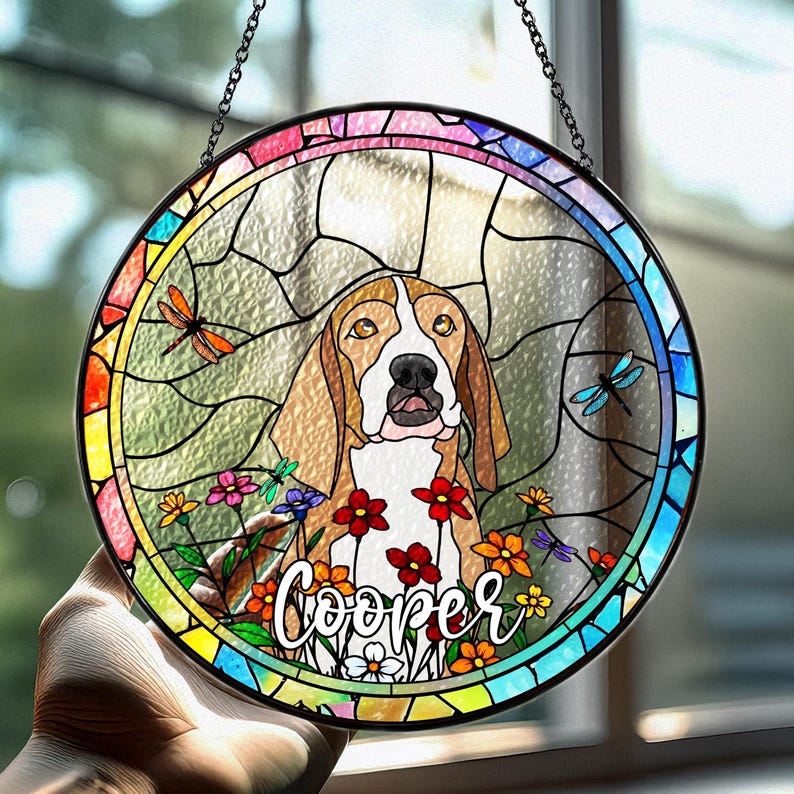 Personalized Stained Glass Dog Portrait Suncatcher – Custom Pet Memorial Gift to Honor and Cherish Your Beloved Companion’s Memory