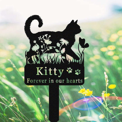 Custom Cat Memorial Stake,Cat Grave Marker,Metal Cat Garden Stake with Flowers,Personalized Cat Loss Gift,Cat Garden Decor,Cat Yard Stake