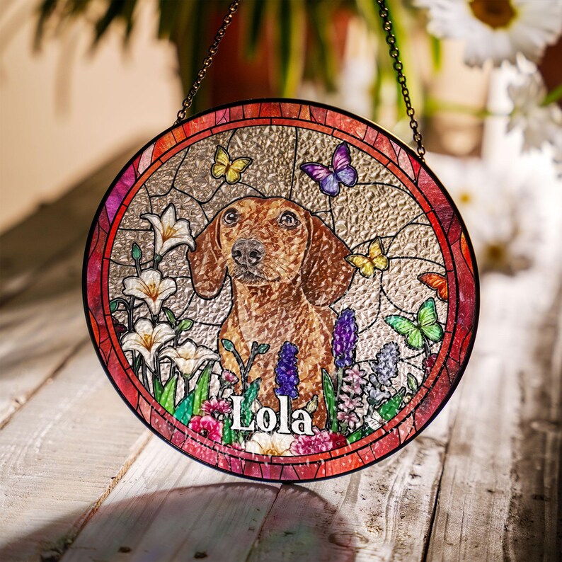 Personalized Dog Memorial Suncatcher,Dog Memorial Gift, Dog Loss Sympathy Gift, Loss of Pet Gift, Pet Remembrance Gift, Pet Suncatcher