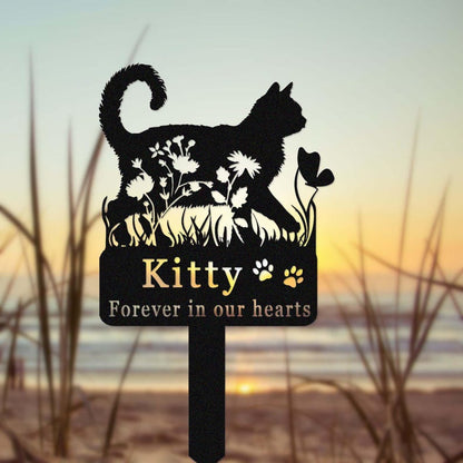 Custom Cat Memorial Stake,Cat Grave Marker,Metal Cat Garden Stake with Flowers,Personalized Cat Loss Gift,Cat Garden Decor,Cat Yard Stake