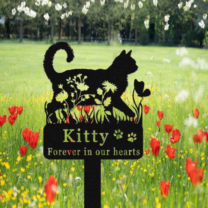 Custom Cat Memorial Stake,Cat Grave Marker,Metal Cat Garden Stake with Flowers,Personalized Cat Loss Gift,Cat Garden Decor,Cat Yard Stake