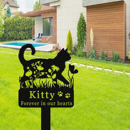 Custom Cat Memorial Stake,Cat Grave Marker,Metal Cat Garden Stake with Flowers,Personalized Cat Loss Gift,Cat Garden Decor,Cat Yard Stake