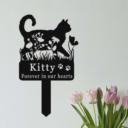Custom Cat Memorial Stake,Cat Grave Marker,Metal Cat Garden Stake with Flowers,Personalized Cat Loss Gift,Cat Garden Decor,Cat Yard Stake