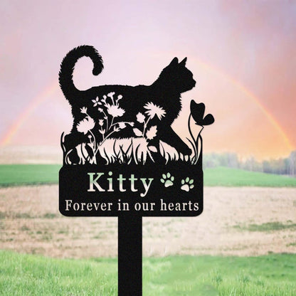 Custom Cat Memorial Stake,Cat Grave Marker,Metal Cat Garden Stake with Flowers,Personalized Cat Loss Gift,Cat Garden Decor,Cat Yard Stake
