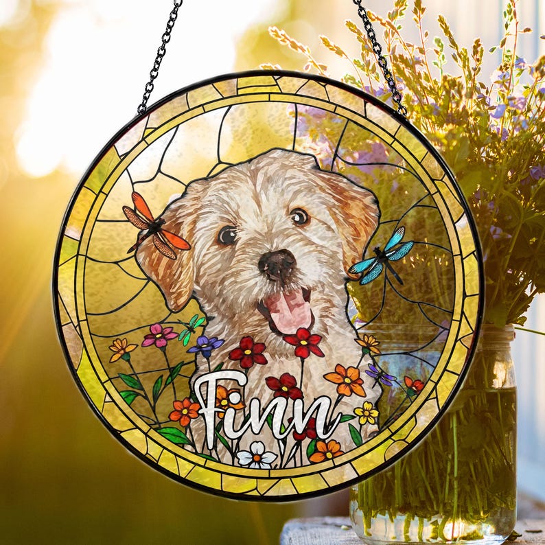 Personalized Suncatcher Ornament for Pet Lover, Loss Of Dog Memorial, Sympathy Gift, Custom Dog Remembrance Gifts for Dog Mom,Dog Dad CDS01