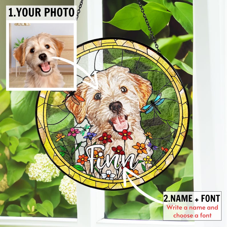 Personalized Suncatcher Ornament for Pet Lover, Loss Of Dog Memorial, Sympathy Gift, Custom Dog Remembrance Gifts for Dog Mom,Dog Dad CDS01