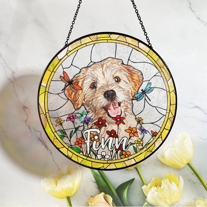 Personalized Suncatcher Ornament for Pet Lover, Loss Of Dog Memorial, Sympathy Gift, Custom Dog Remembrance Gifts for Dog Mom,Dog Dad CDS01