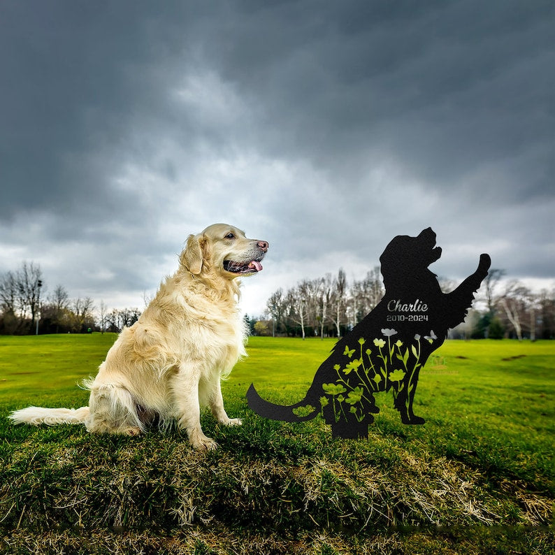 Custom Dog Memorial Stake: Metal Pet Memorial Garden Stake with Dog Name and Dates