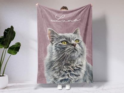 Custom Pet Photo Blanket With Names, Personalized Dog Cat Portrait Blanket, Pet Lover Gift, Fleece Pet Memorial Gift For Dog Cat Owner