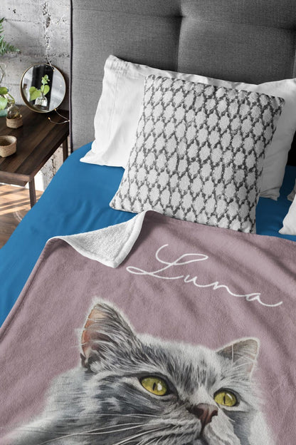Custom Pet Photo Blanket With Names, Personalized Dog Cat Portrait Blanket, Pet Lover Gift, Fleece Pet Memorial Gift For Dog Cat Owner