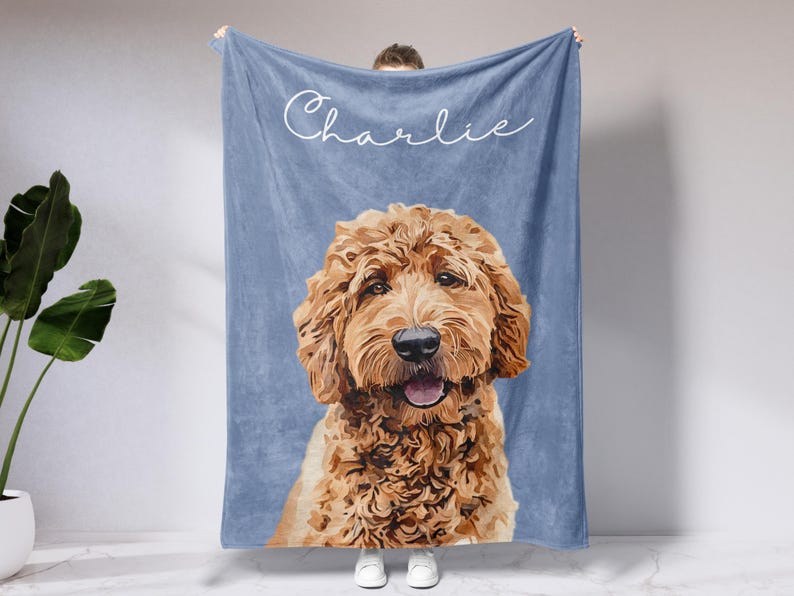 Custom Pet Photo Blanket With Names, Personalized Dog Cat Portrait Blanket, Pet Lover Gift, Fleece Pet Memorial Gift For Dog Cat Owner