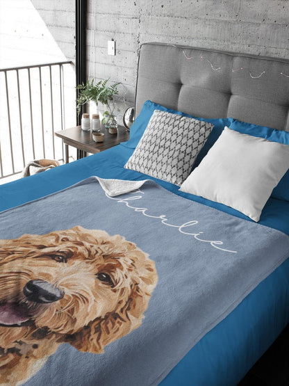 Custom Pet Photo Blanket With Names, Personalized Dog Cat Portrait Blanket, Pet Lover Gift, Fleece Pet Memorial Gift For Dog Cat Owner
