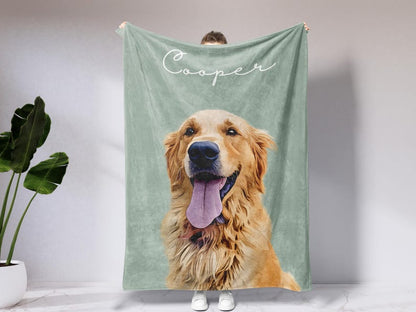 Custom Pet Photo Blanket With Names, Personalized Dog Cat Portrait Blanket, Pet Lover Gift, Fleece Pet Memorial Gift For Dog Cat Owner