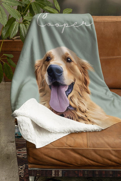 Custom Pet Photo Blanket With Names, Personalized Dog Cat Portrait Blanket, Pet Lover Gift, Fleece Pet Memorial Gift For Dog Cat Owner