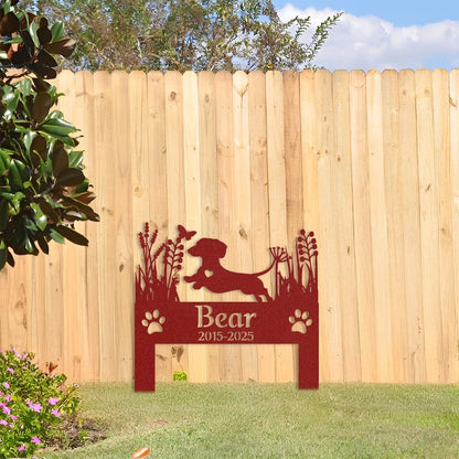 Custom Dachshund Dog Memorial Garden Stake, Personalized Pet Grave Marker, Outdoor Tribute for Sausage Dog Lovers, Metal Garden Decor