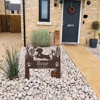 Custom Dachshund Dog Memorial Garden Stake, Personalized Pet Grave Marker, Outdoor Tribute for Sausage Dog Lovers, Metal Garden Decor