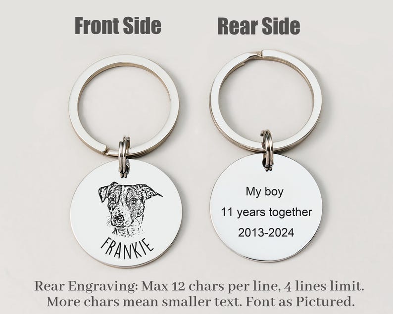 Custom Engraved Pet Portrait Keychain,Personalized Dog and Cat Image Memorial Tag,Stainless Steel Sketch Keyring,Unique Gift for Pet Lovers