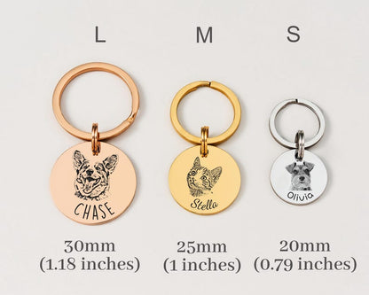 Custom Engraved Pet Portrait Keychain,Personalized Dog and Cat Image Memorial Tag,Stainless Steel Sketch Keyring,Unique Gift for Pet Lovers